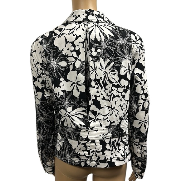 Liz Claiborne Black White Floral Print Cotton Snap Button Up Jacket Womens Large - Picture 2 of 11